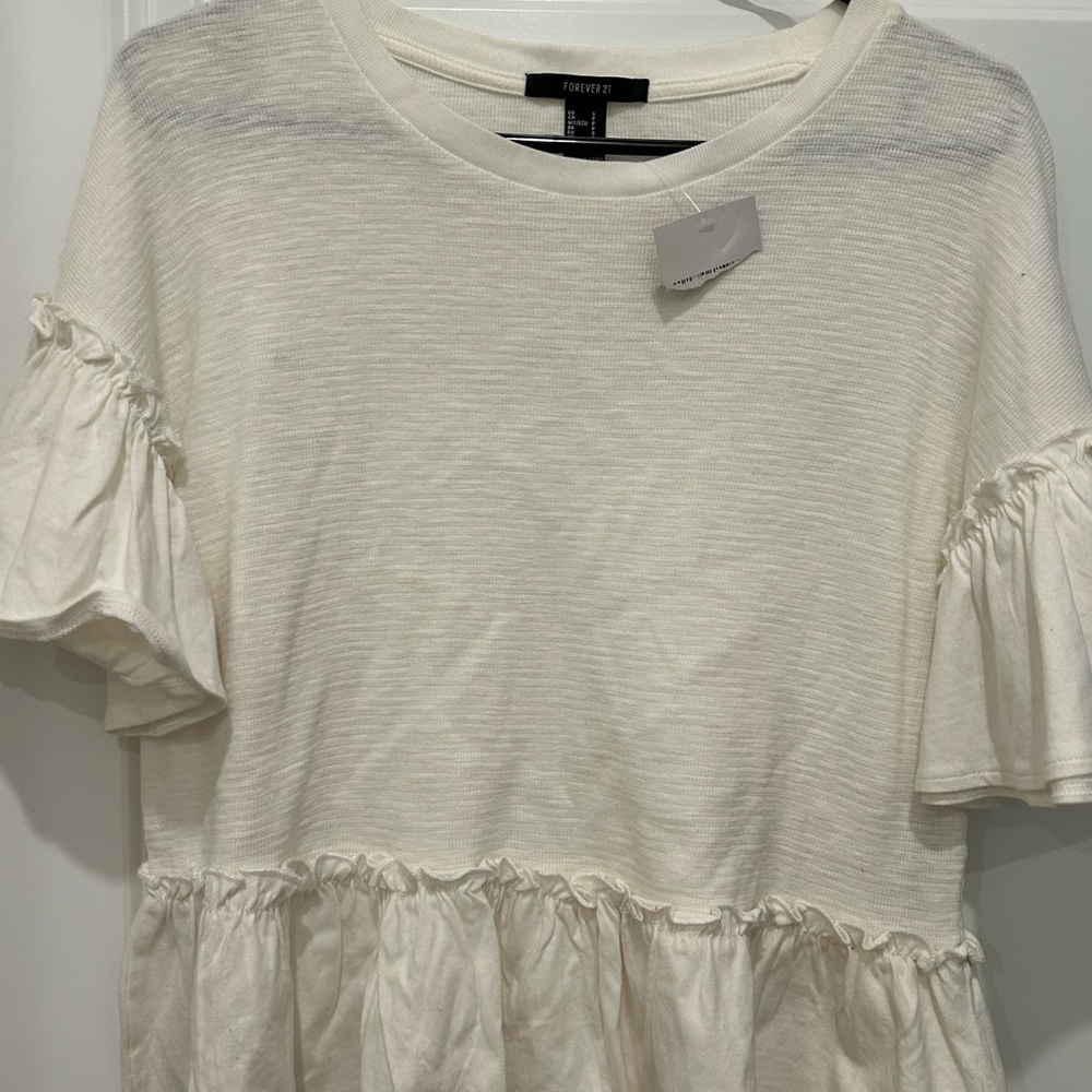 Forever 21 Cream Flutter Sleeve Ruffled Blouse